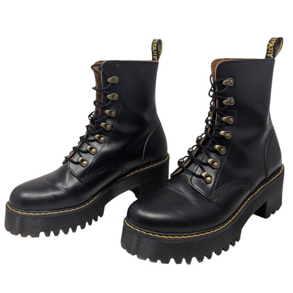Dr. Martens Leona Black Leather Platform Boots Women’s 10 EU 42 Chunky Lug - Picture 4 of 8